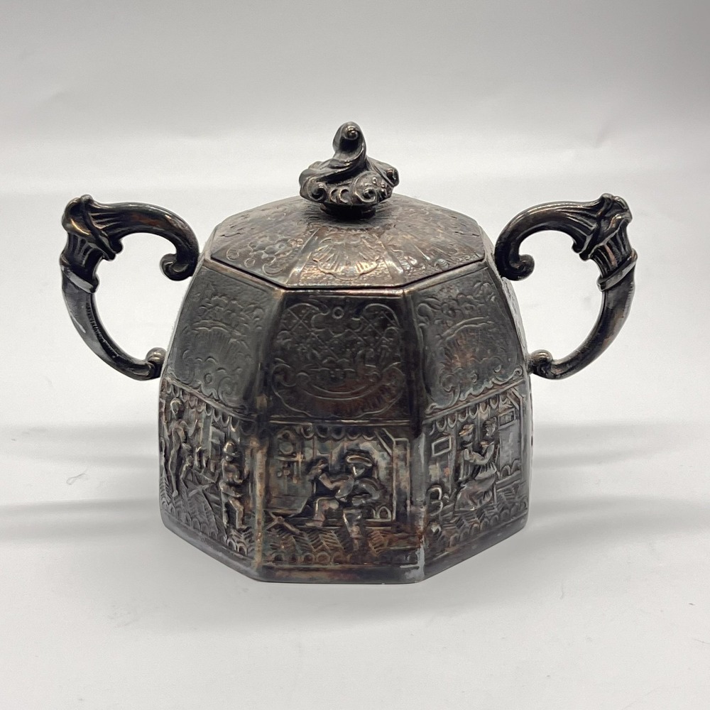 Vintage Victorian Silverplate Figural Tavern Scene Octagonal Coffee Tea Set UK - Picture 2 of 16